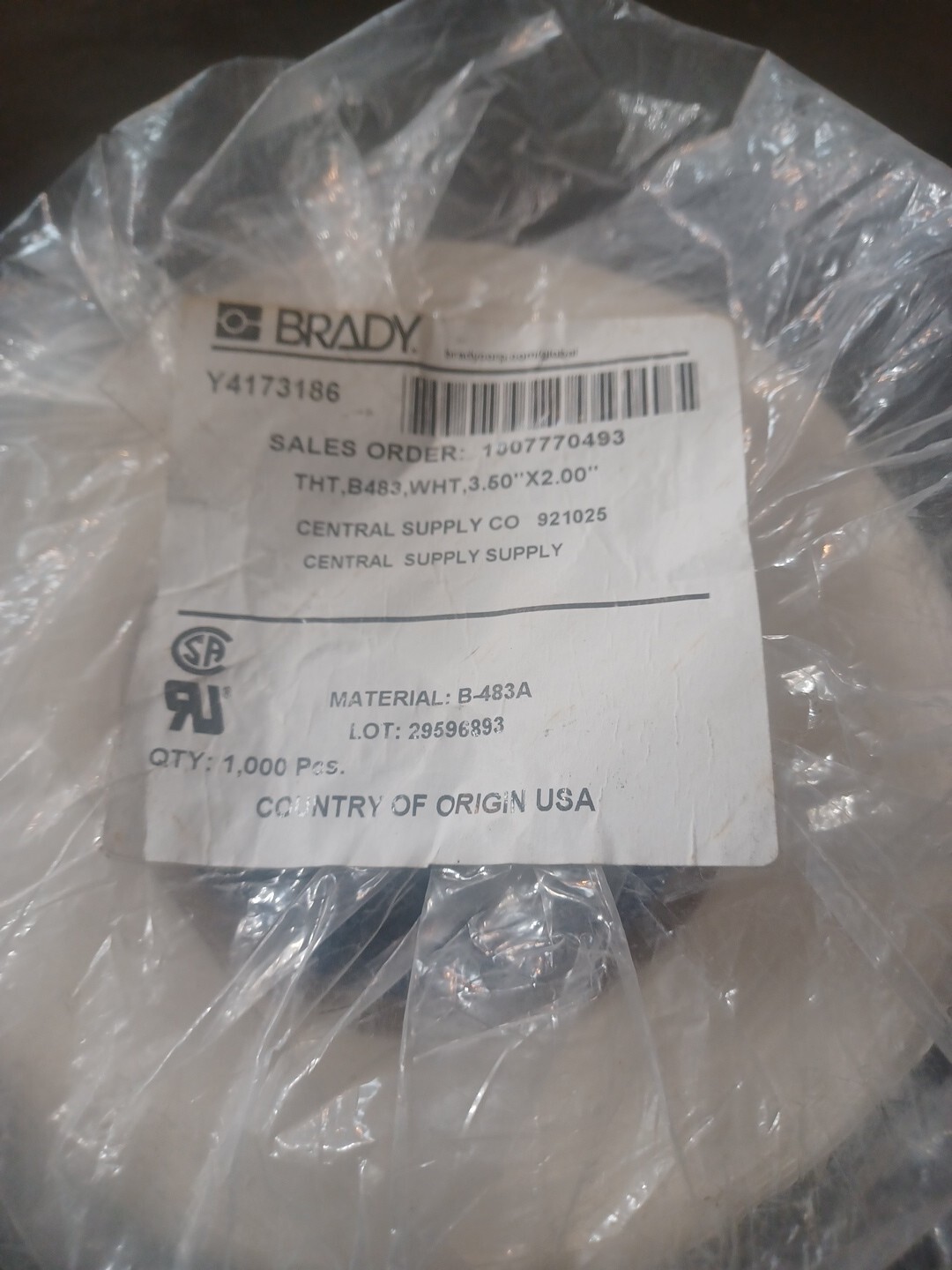 Brady Y4173186 THT B483 WHT 3.50 x 2.00