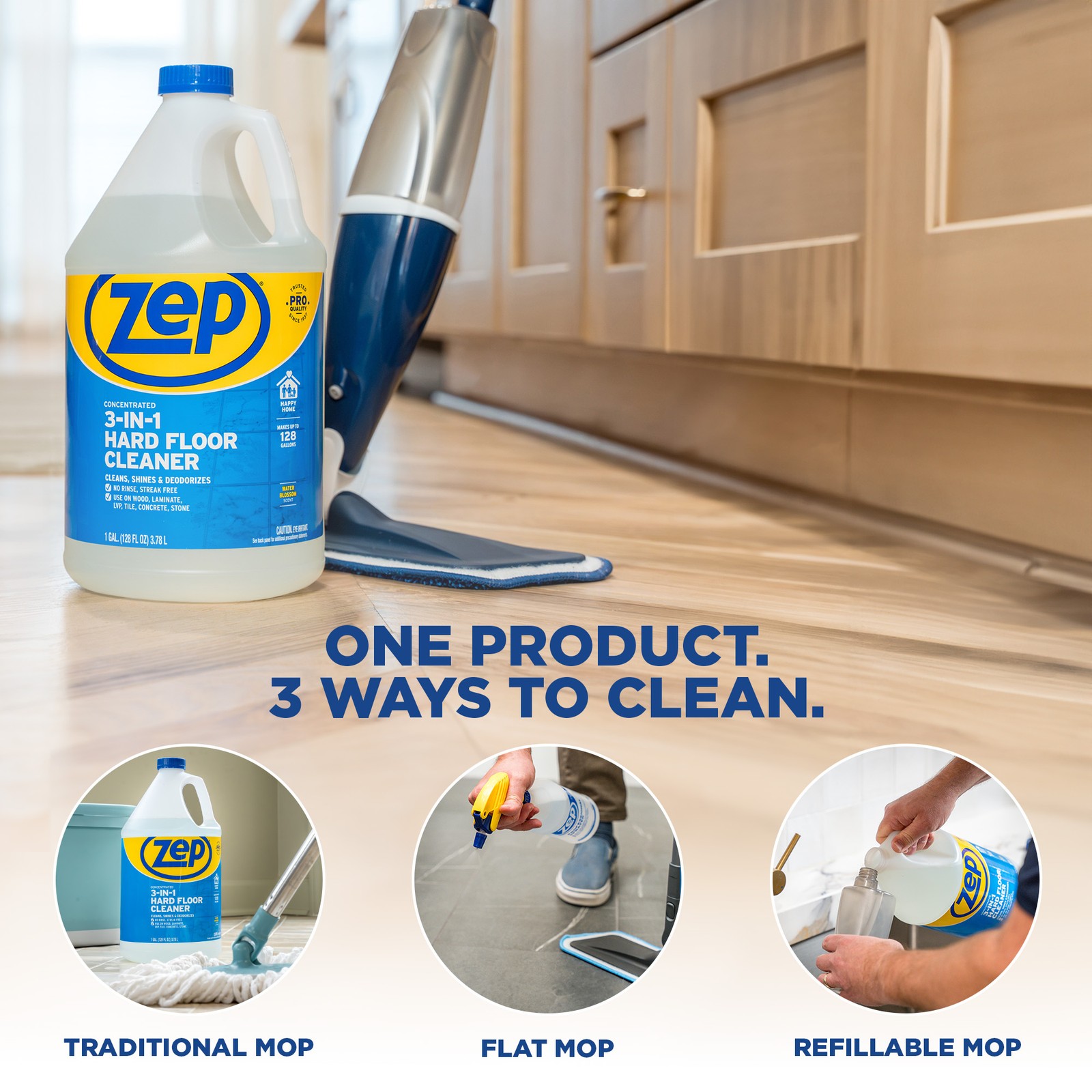 Zep 3-in-1 Hard Floor Cleaner – 1 Gallon