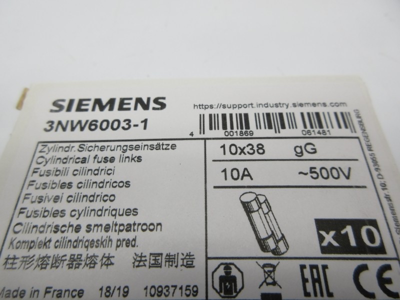 SIEMENS 3NW6003-1 500V 10A (PKG OF 10) NSMP