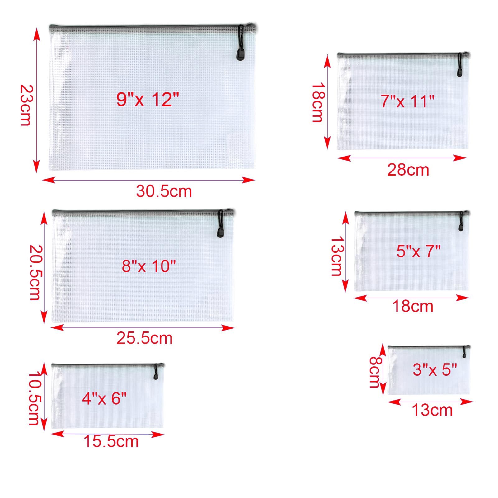 Oaimyy-8 * 10 inchs-18 Pcs-Plastic Mesh Zipper Pouch Document 8″x 10″, Black