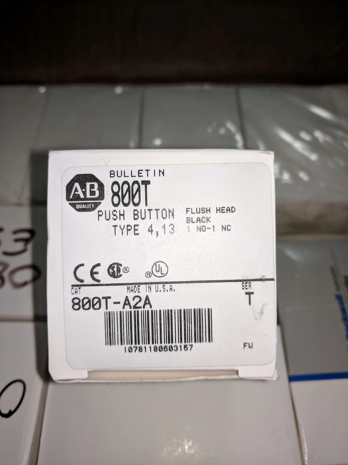 Allen Bradley 800T-A2A /T Push Button Momentary 30mm Black 1NO 1NC-New In Box