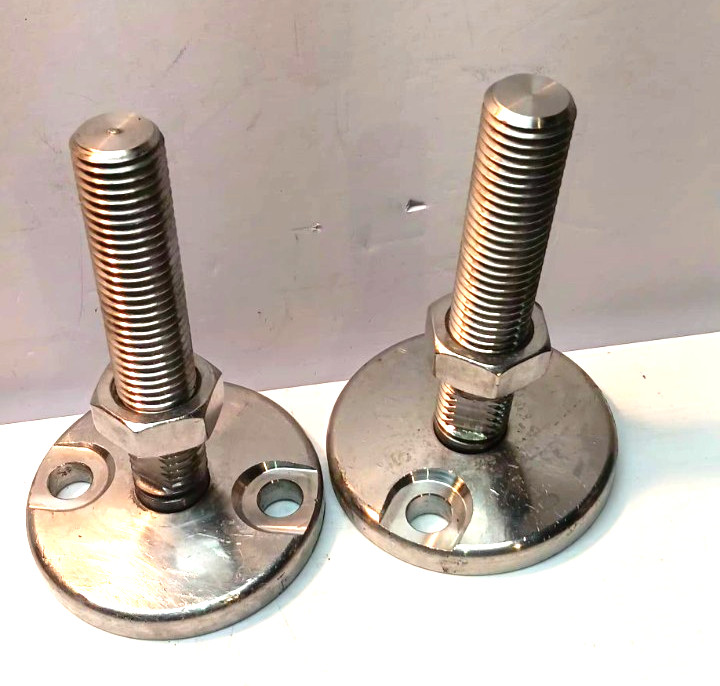 Lot of 2, 3-1/2″ Stainless Steel Swivel Feet w/ 7/8-9 x 4-3/4″ stems, &Jam Nut