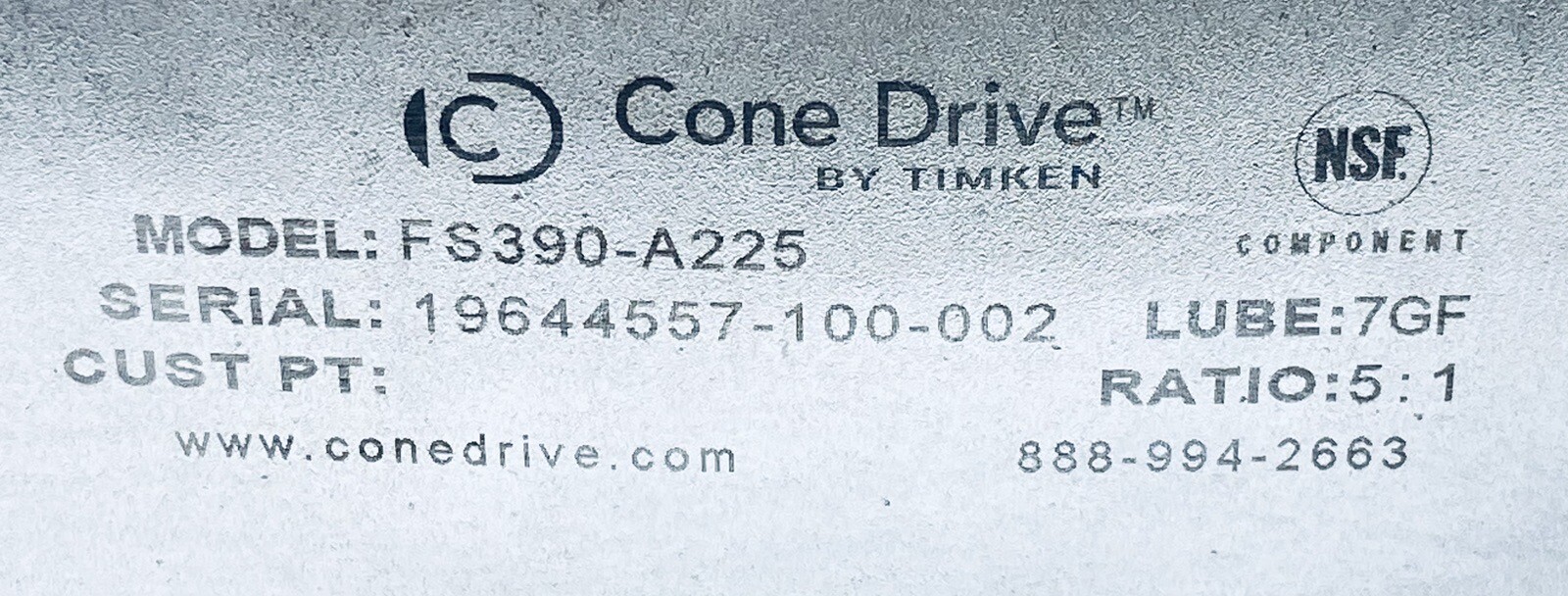 CONE DRIVE FS390-A225 STAINLESS STEEL RIGHT ANGLE GEARBOX RATIO 5:1
