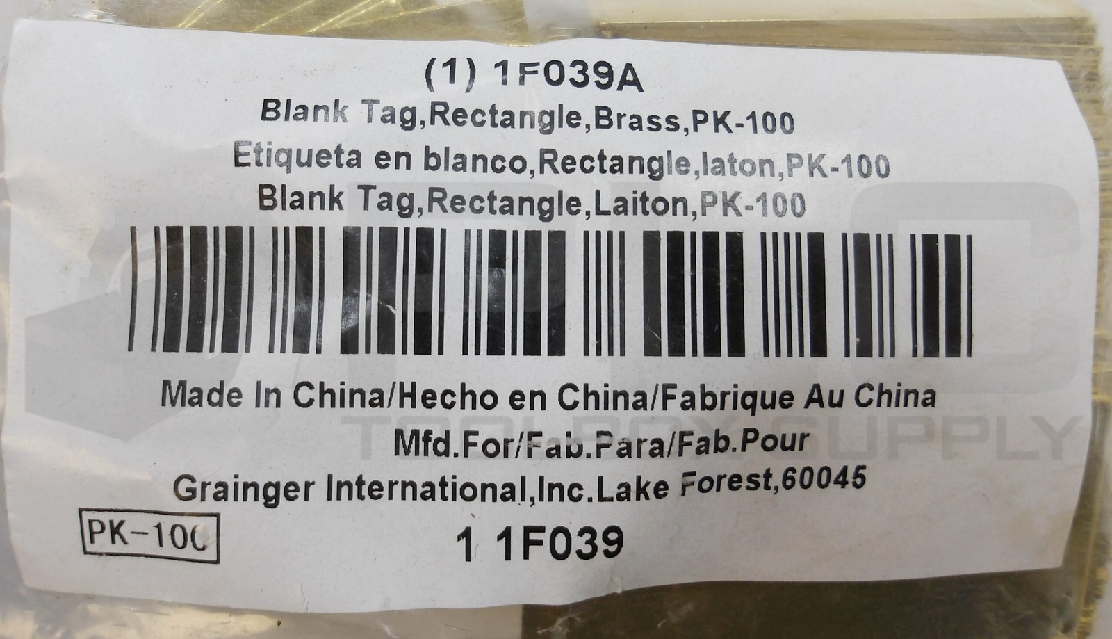 NEW PACK OF 100 1F039A BLANK TAG RECTANGLE BRASS