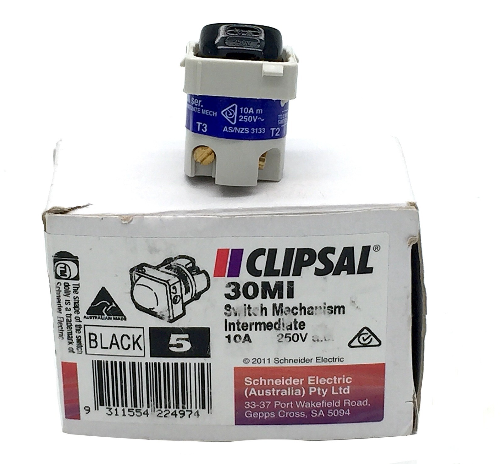 Clipsal 30MI Switch Mechanism Intermediate 10A 250V Black on White Dolly