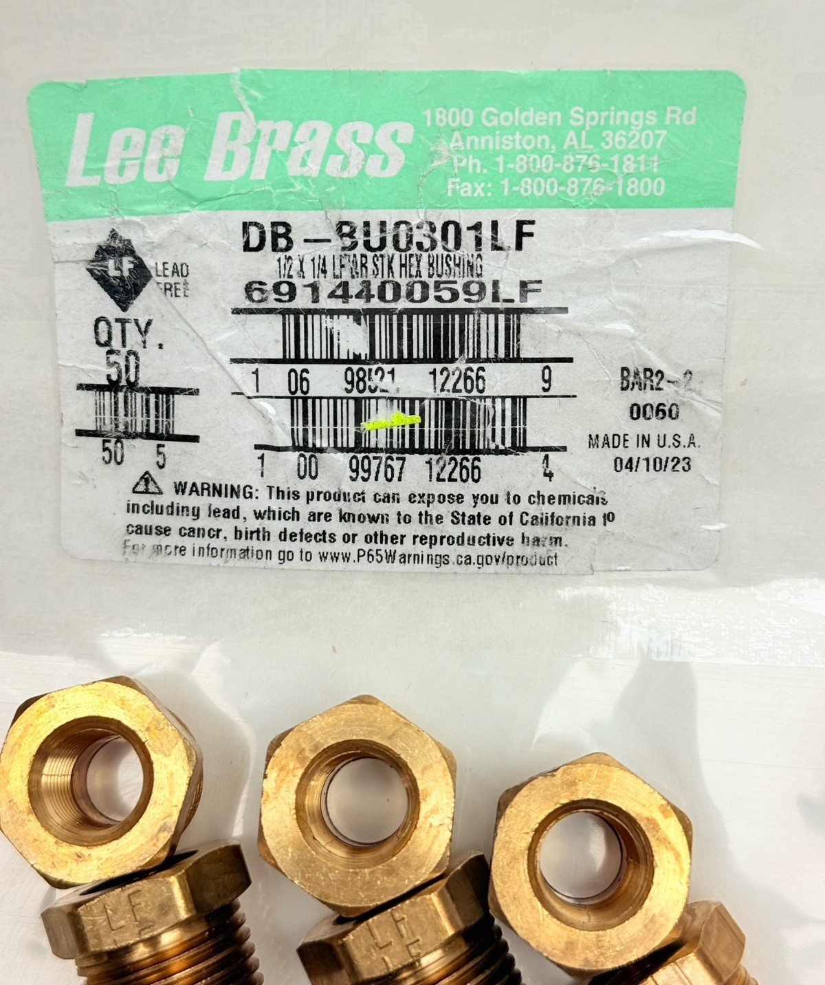 Lot Of 10, Matco DB-BU0301LF, Hex Bushing Fittings 1/2″ x 1/4″ Lead-Free