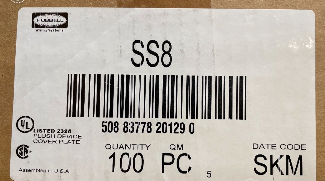 Hubbell SS8 Stainless Steel 100Pc Flush Cover Plates