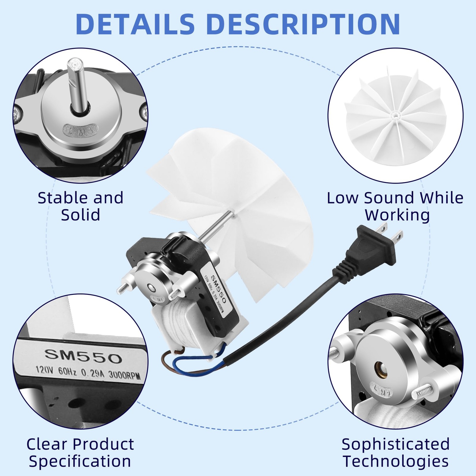 Bathroom Vent Fan Motor Replacement Kit 50 CFM 120V Electric Motor Parts For NuT