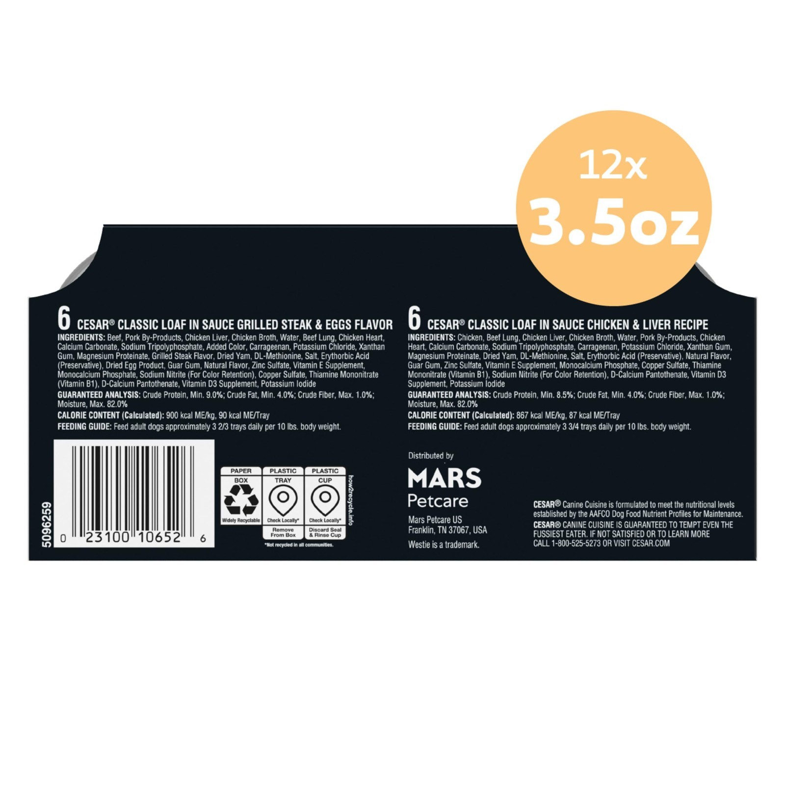 3PACK Cesar Classic Loaf in Sauce Adult Wet Dog Food, Breakfast and Dinner, 12ct