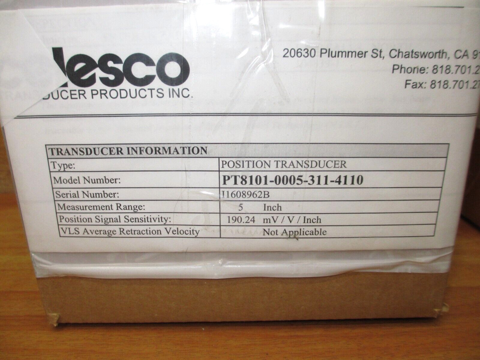 Celesco PT8101-0005-311-4110 *NEW* Position Transducer Bar Sensor