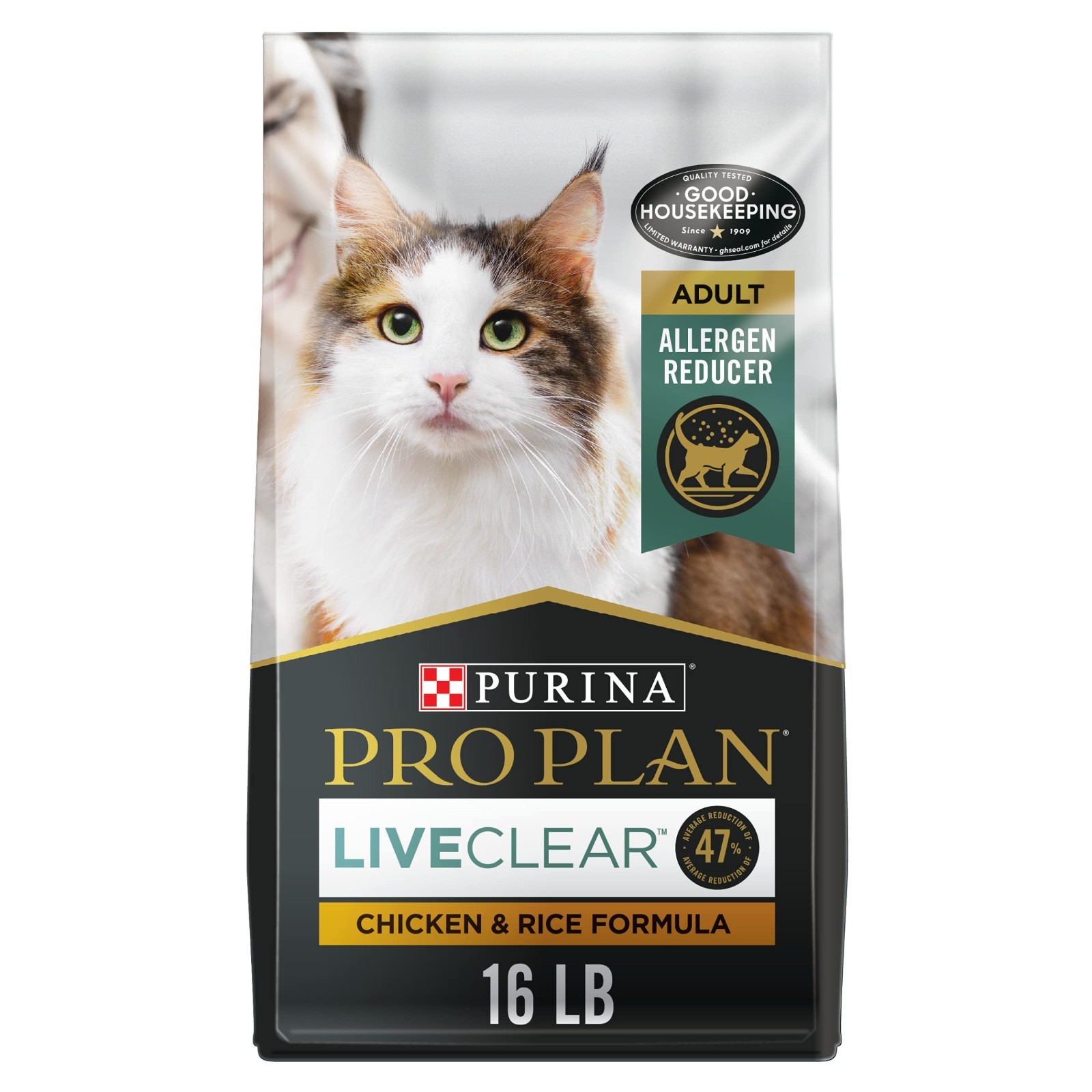 Purina Pro Plan LiveClear Allergen Reducing Adult Dry Cat Food,Chicken&Rice,16lb