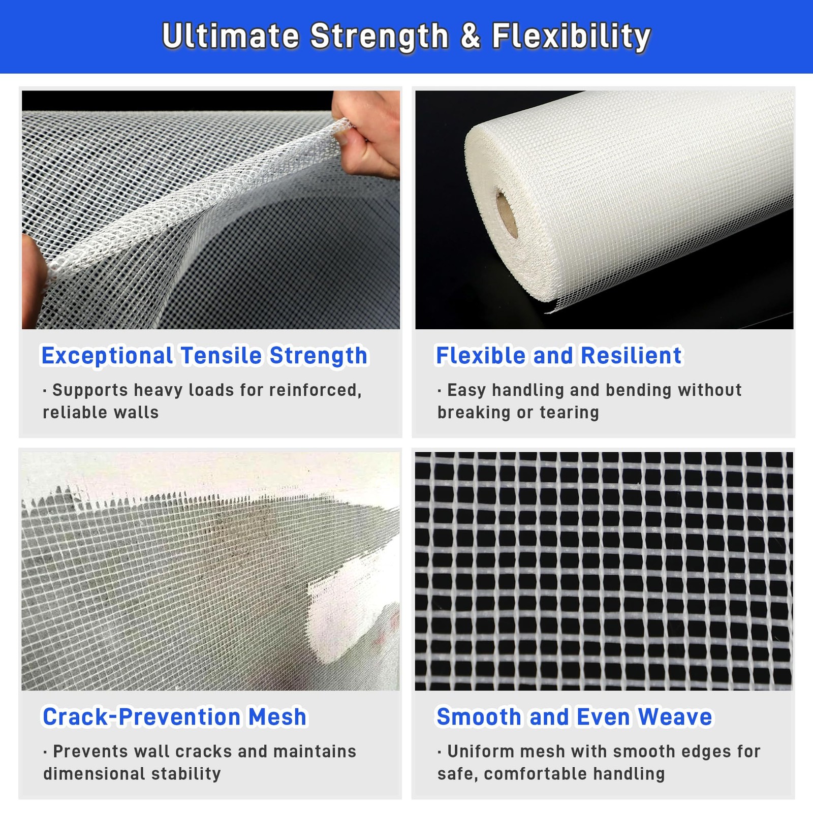 Fiberglass Mesh Roll 3.2×164 FT Plastering Mesh for Wall Crack Repair, Alkali…