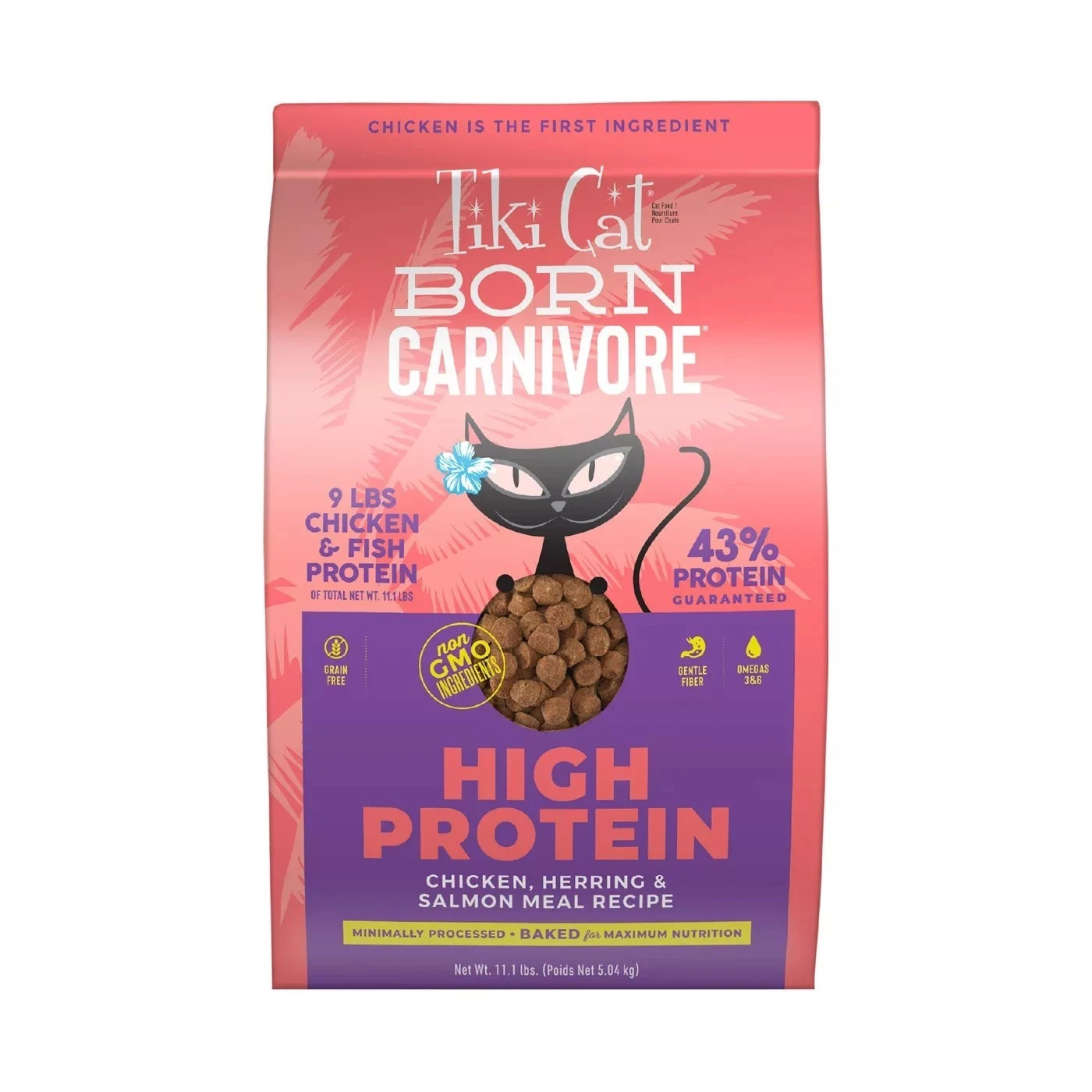 Tiki Born Carnivore High Protein Dry Cat Food, Chicken, Herring & Salmon 11.1 Lb