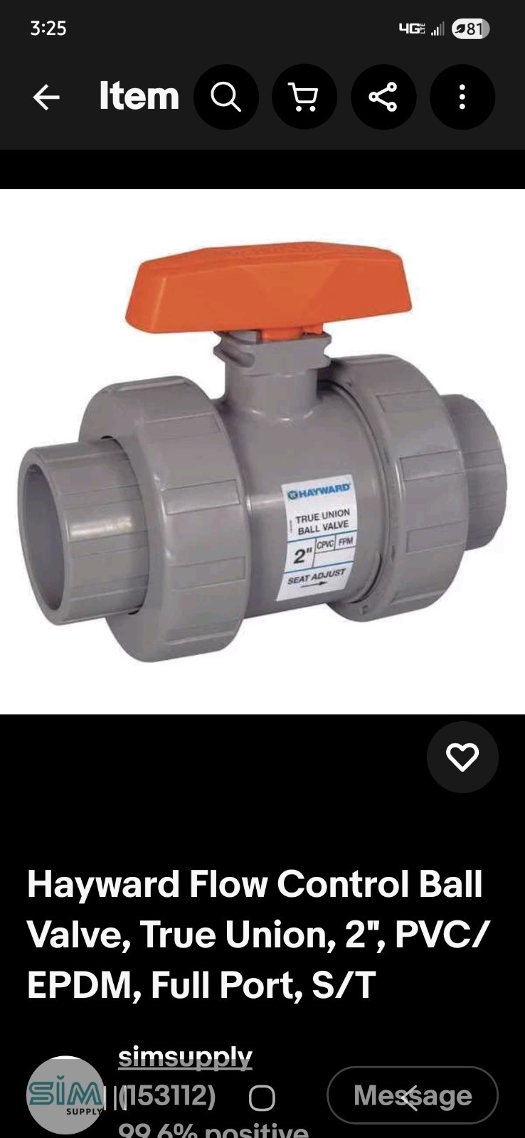 Hayward Flow Control Ball Valve, True Union, 2″, PVC/EPDM, Full Port, S/T