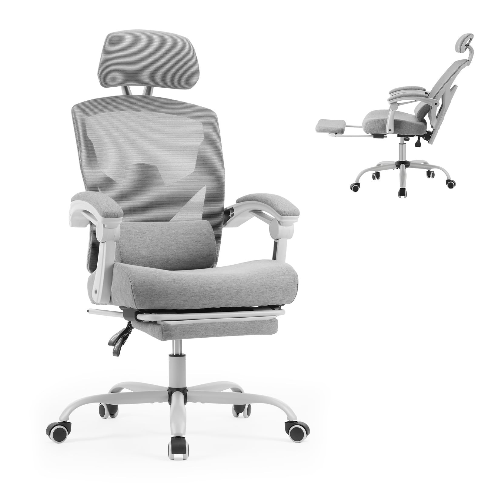 Sweetcrispy Office Computer Desk Chair with Footrest,Ergonomic High-Back Mesh…