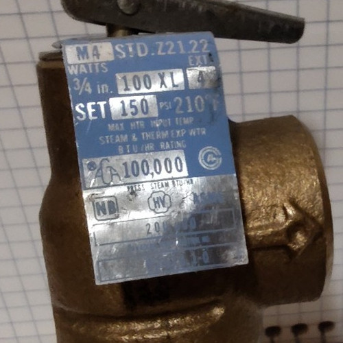 WATTS 100XL 3/4 in. 150 PSI. 210°F RELIEF VALVE USED