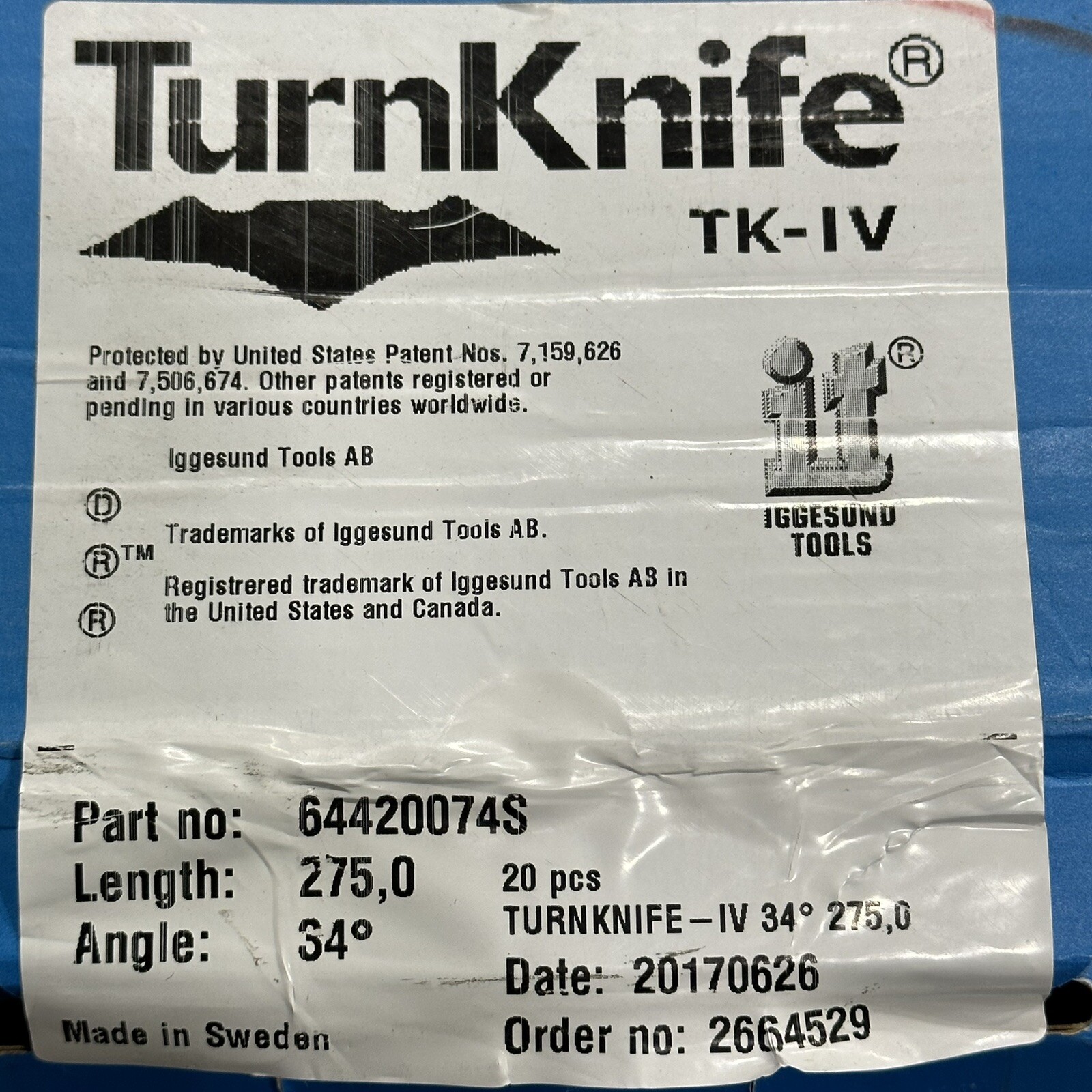 ANDRITZ TurnKnife TK-IV 64420074S Length: 275.0 Angle: 34 Degrees, 20-Piece!