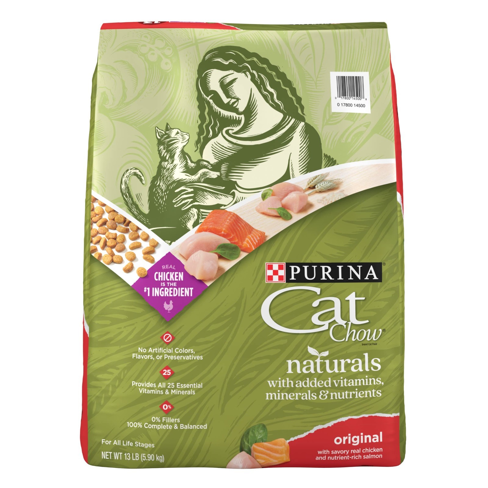 Purina Cat Chow Naturals All Life Stages Cat Dry Food, Chicken, Natural,13Lb,4PK