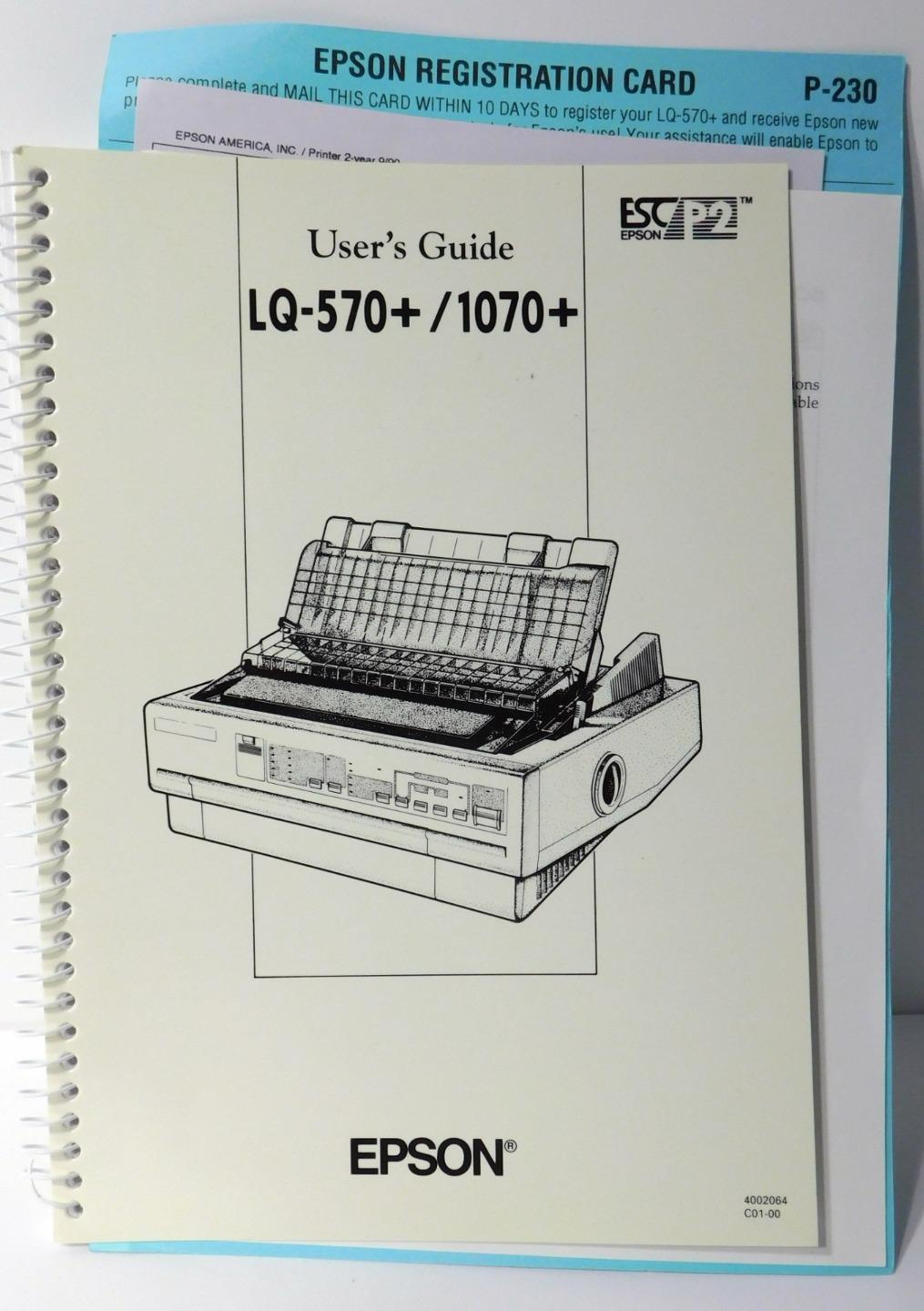 EPSON Users Guide LQ-570+/1070+ Printer Manual w/Registration Cards