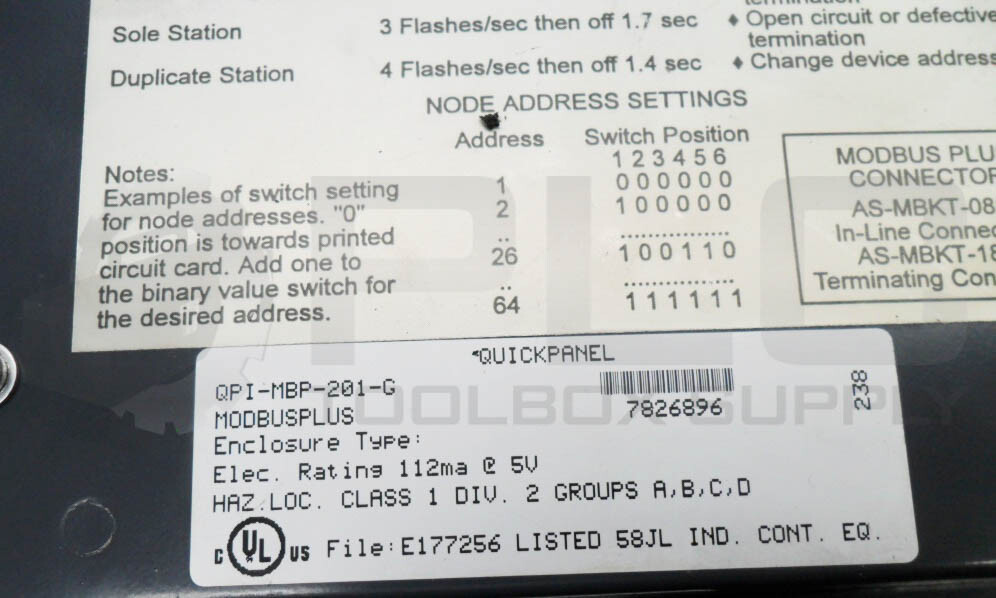 TOTAL CONTROL QPI31200S2P-B QUICKPANEL TOUCHSCREEN W/ QPI-MBP-201-G MODBUS PLUS