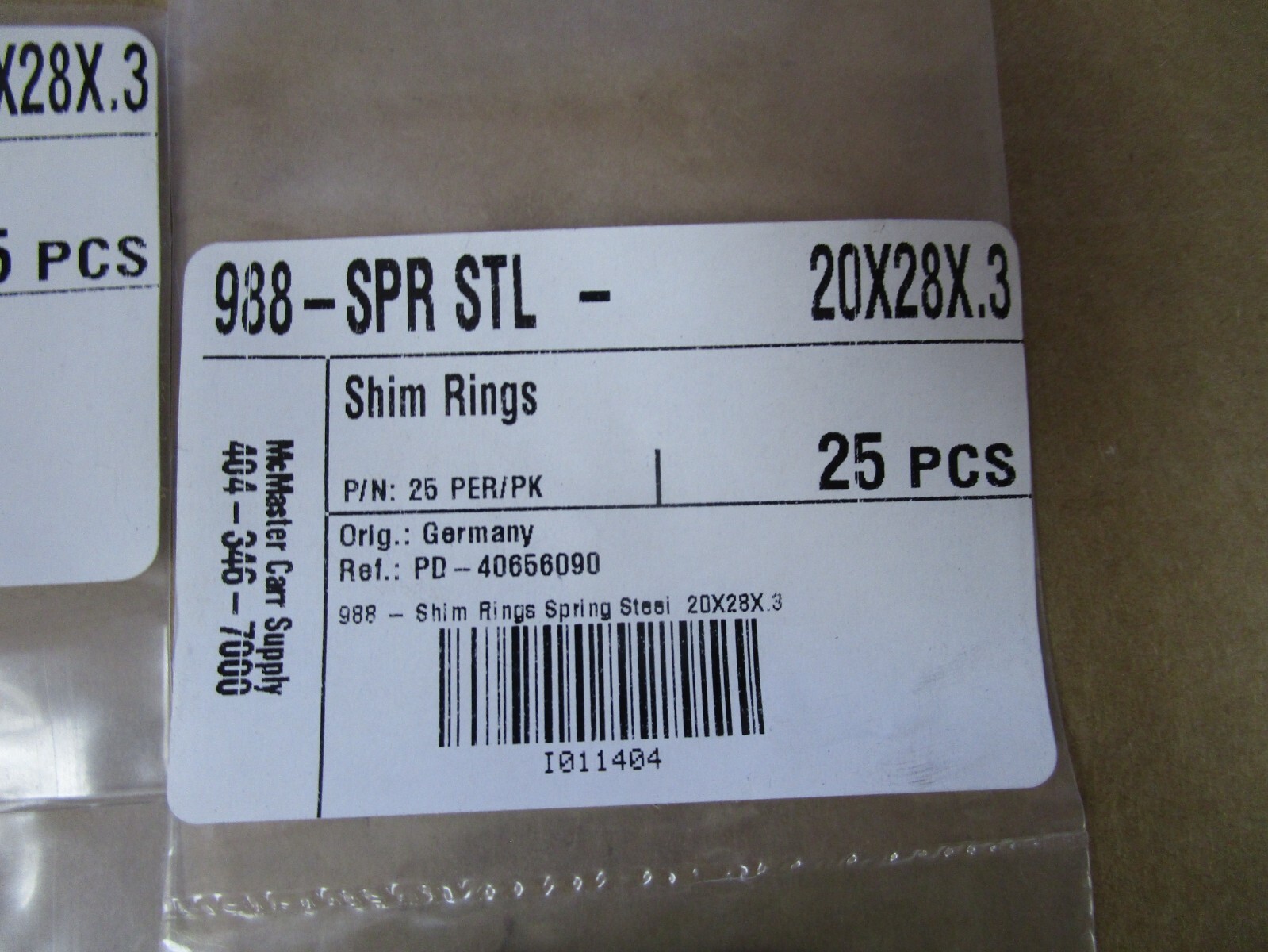 NEW LOT OF 100 McMASTER CARR SHIM RINGS 988-SPR STL-20X28X.3