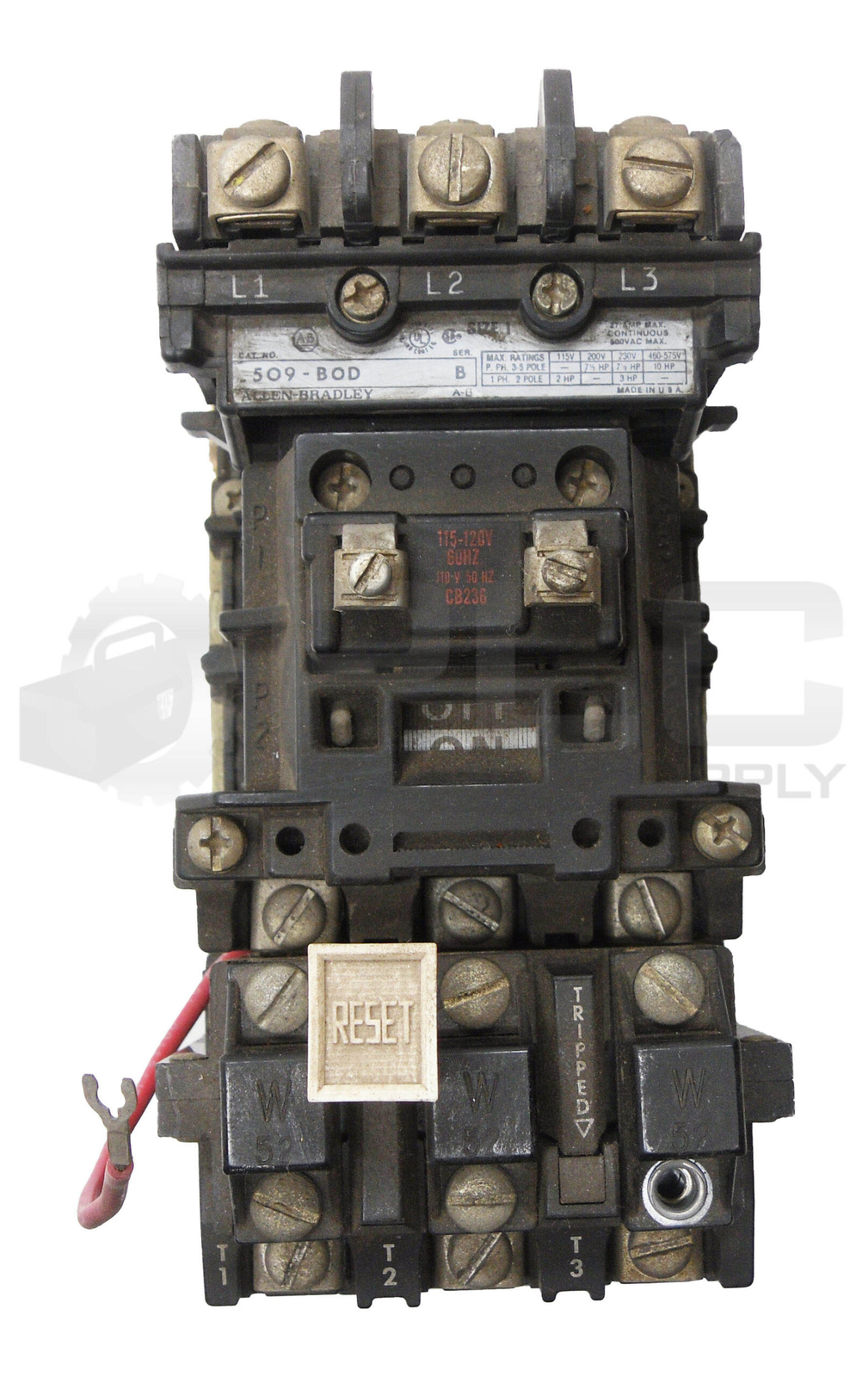 ALLEN BRADLEY 509-BOD /B CONTACTOR W/ CB236 COIL W/ 42185-800-01 W/ (3) W52