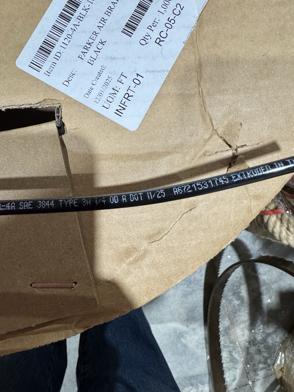 PARKER Tubing: Type A, Black, 1/4 in OD, 1,000 ft Lg. Model 1120-4A-BLK-1000
