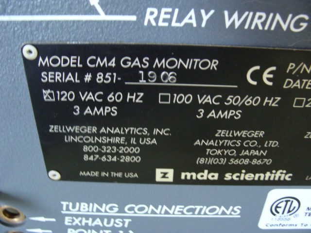 HONEYWELL MDA SCIENTIFIC CM4 GAS MONITOR 874000 REV 7 120VAC 3A