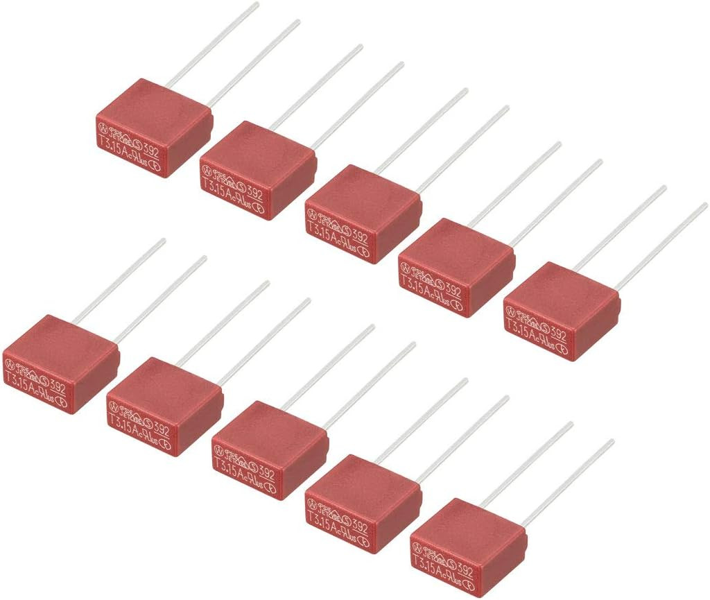 10Pcs DIP Mounted Miniature Square Slow Blow Micro Fuse T3.15A 3.15A 250V Red