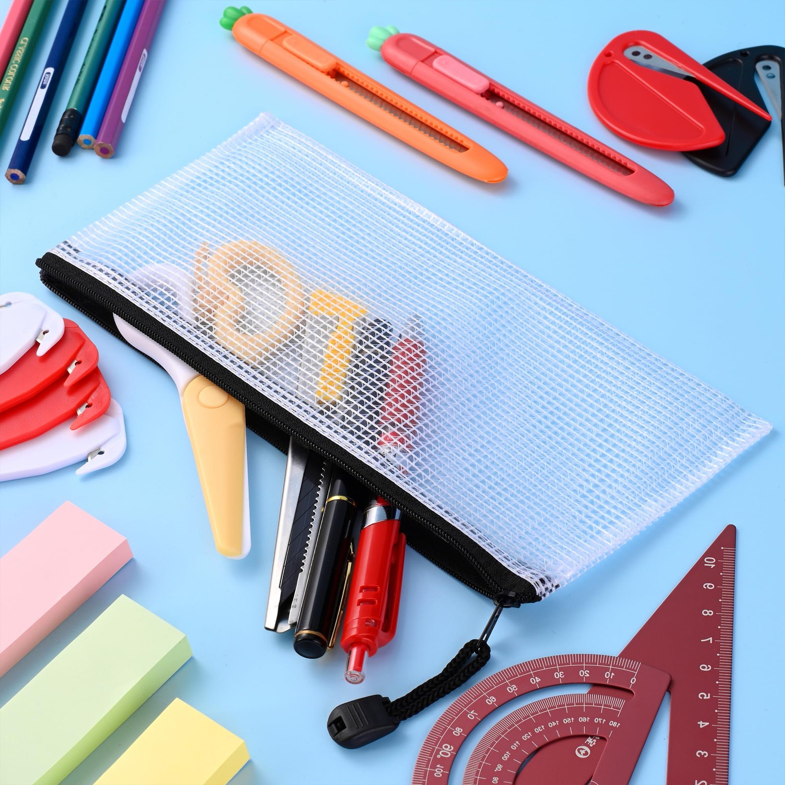 Lidwot 12 Pieces Clear Plastic Mesh Zip Pouch Length23cm X Width11.4cm, Black