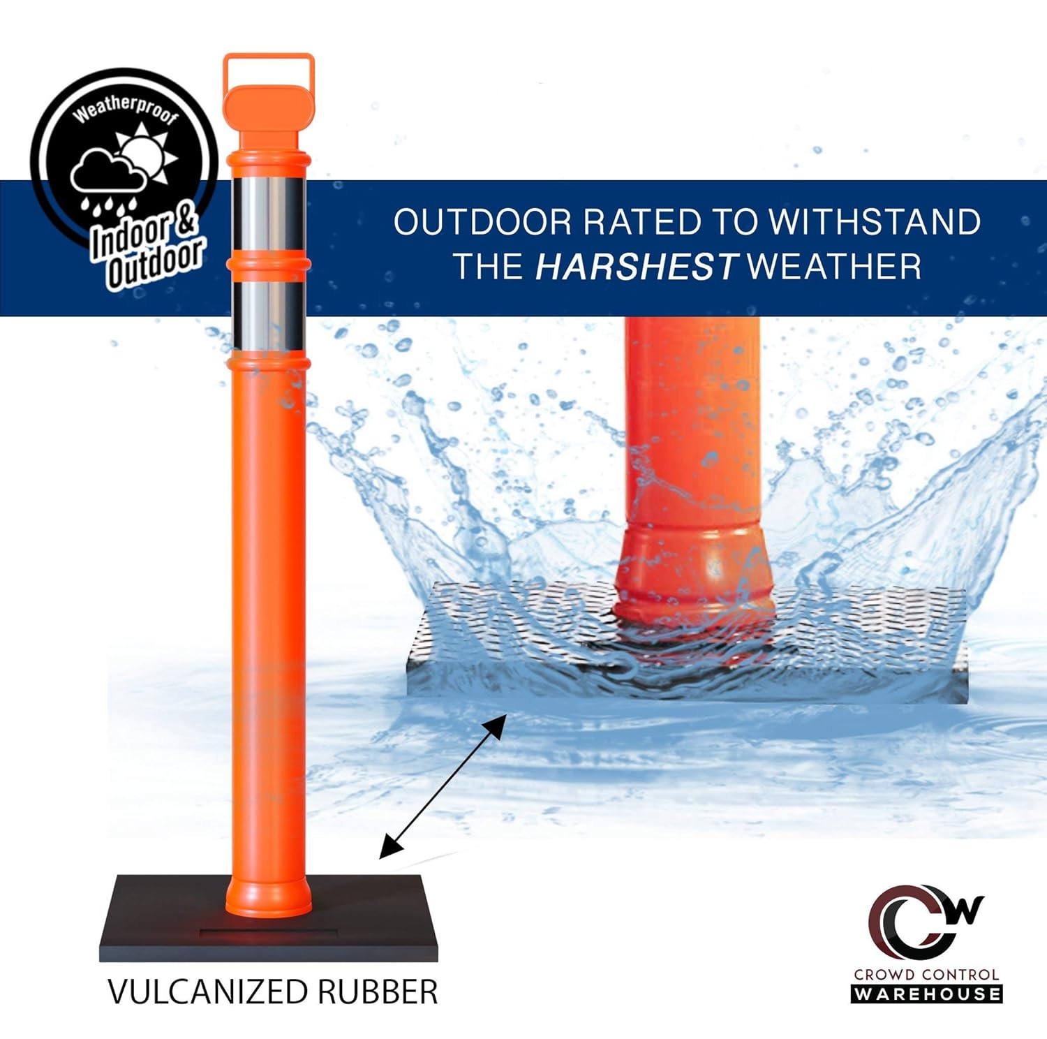 Set of 2 Reflective 45″ Delineator Posts with Removable Rubber Base – Black