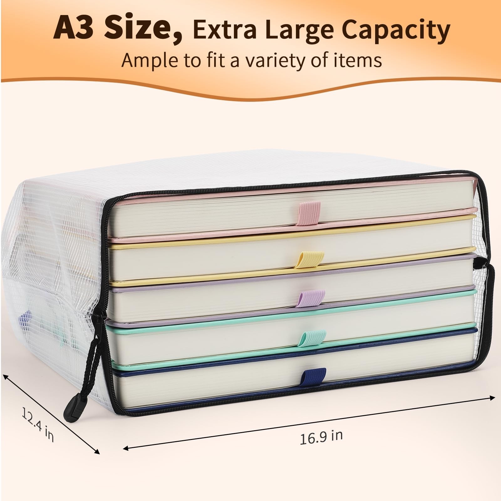 Umriox Zipper Mesh Document Pouch, 16.9×12.4 in (Black, 18 Packs), A3, Black