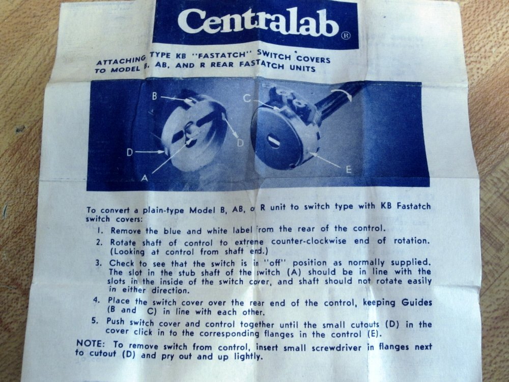 Centralab KB-1 Fastach Switch Cover KB1