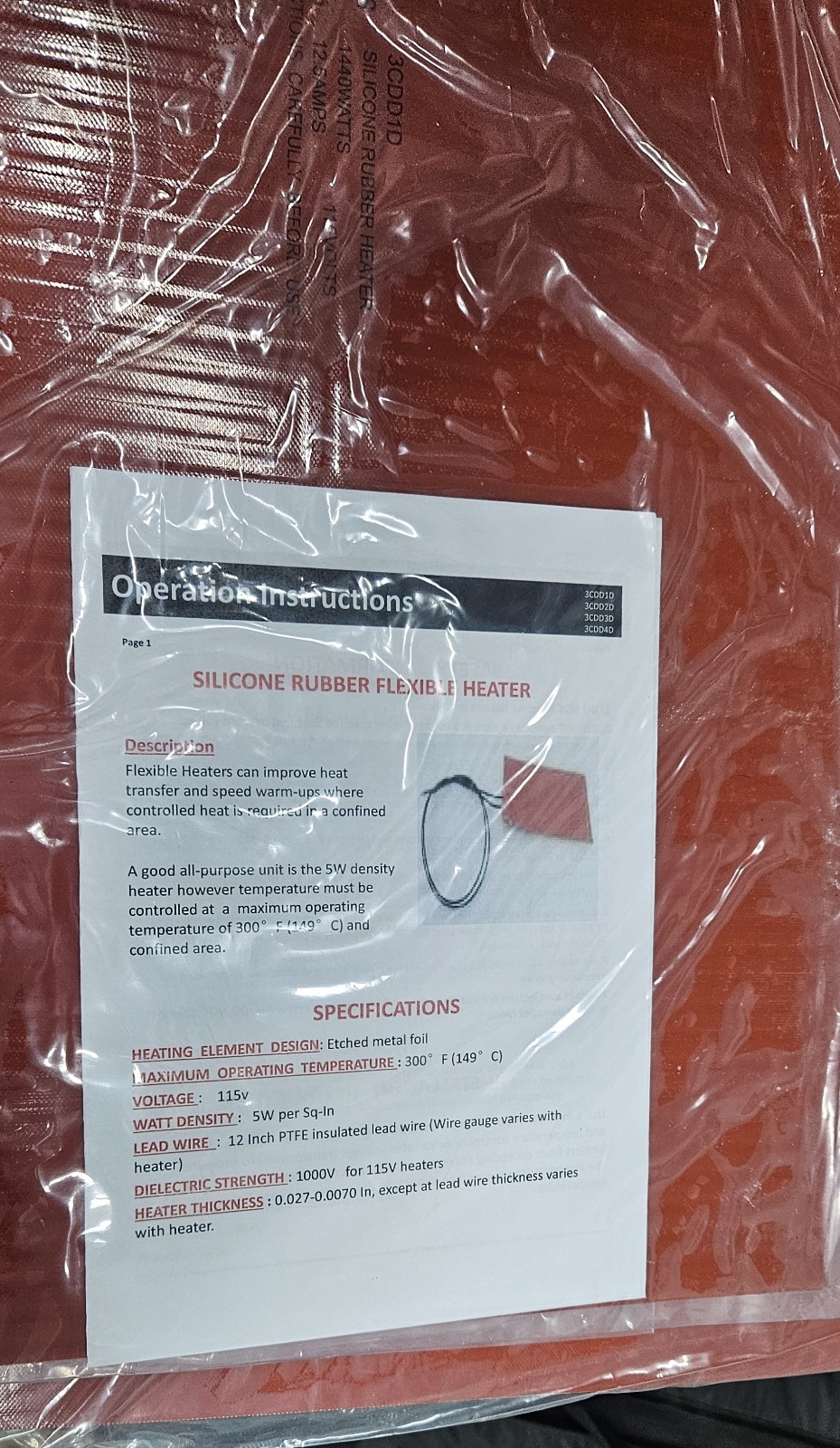 Grainger Slilicone Rubber Flexible Heater 3CDD1D New 12″x24″
