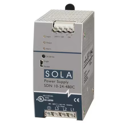 Solahd Sdn1024480c Dc Power Supply, 380/480V Ac, 24V Dc, 240 W, 10 A, Din Rail