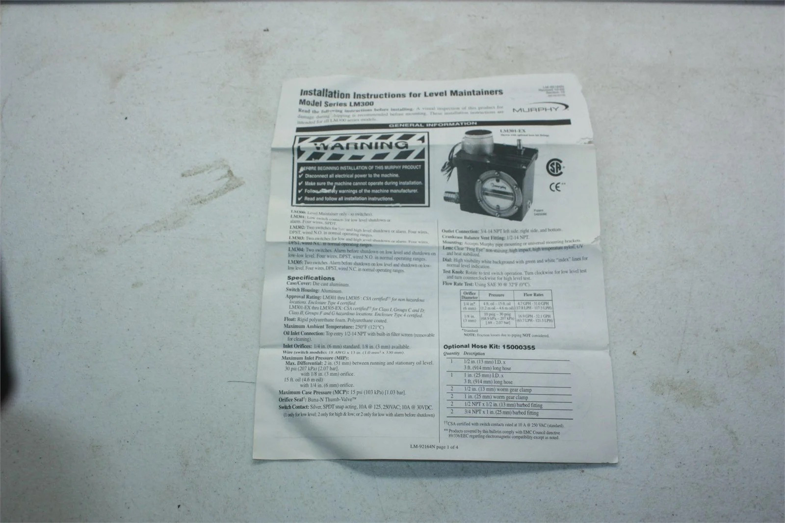 Murphy Model Number LM301 Lube Level Maintainer Low Switch Contacts New Open Box