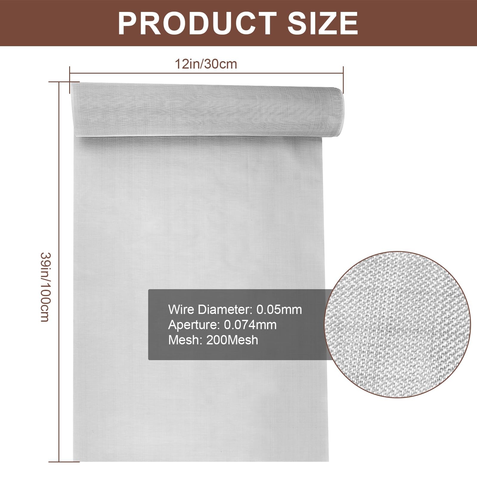 304 Stainless Steel Screen 200 Mesh, 39.3″ X X 11.8″, Silver