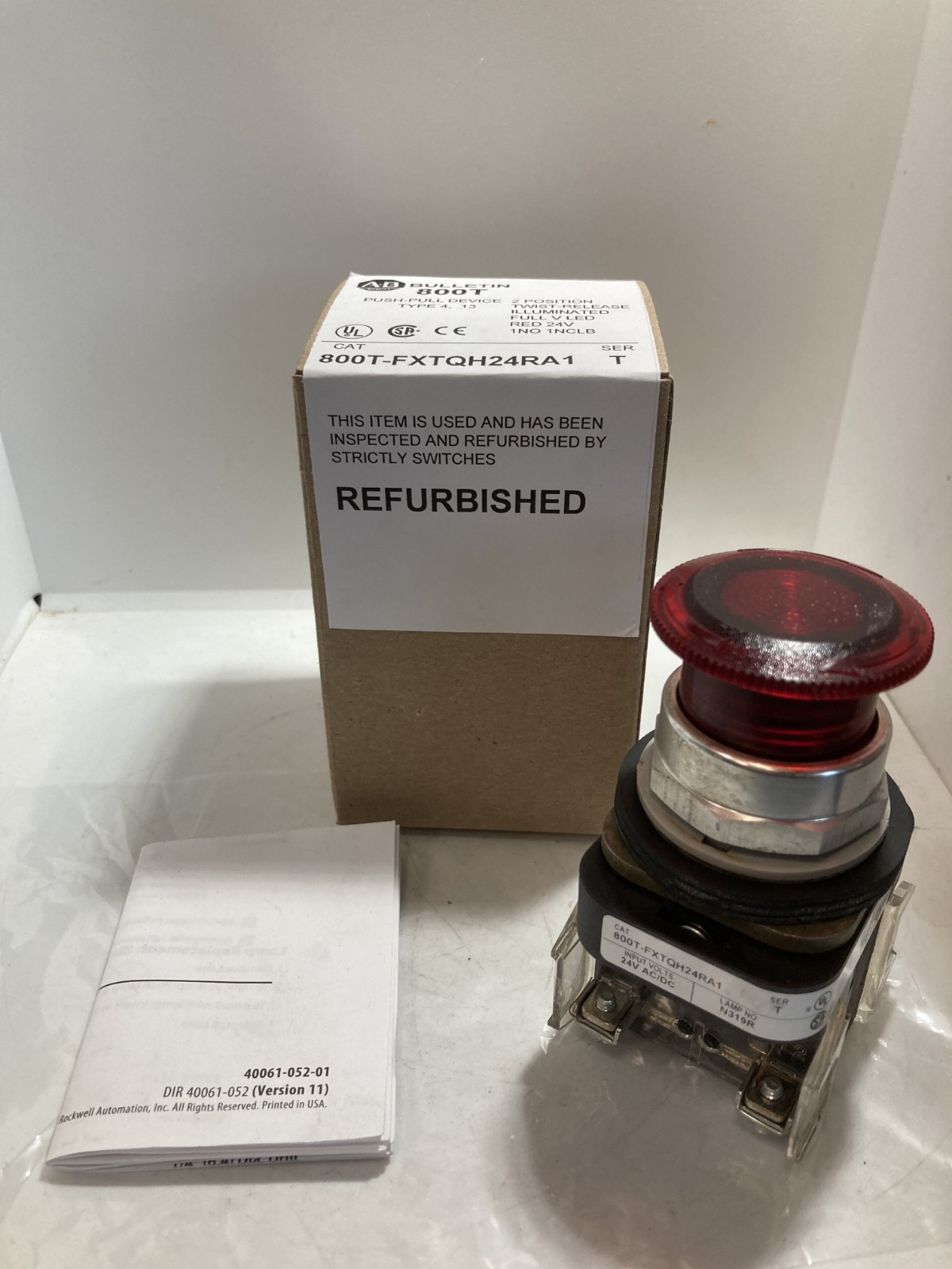 ALLEN BRADLEY 800T-FXTQH24RA1 PUSH PULL TWIST ILL RED LE 24V 1NO/1NCLB SERIES T