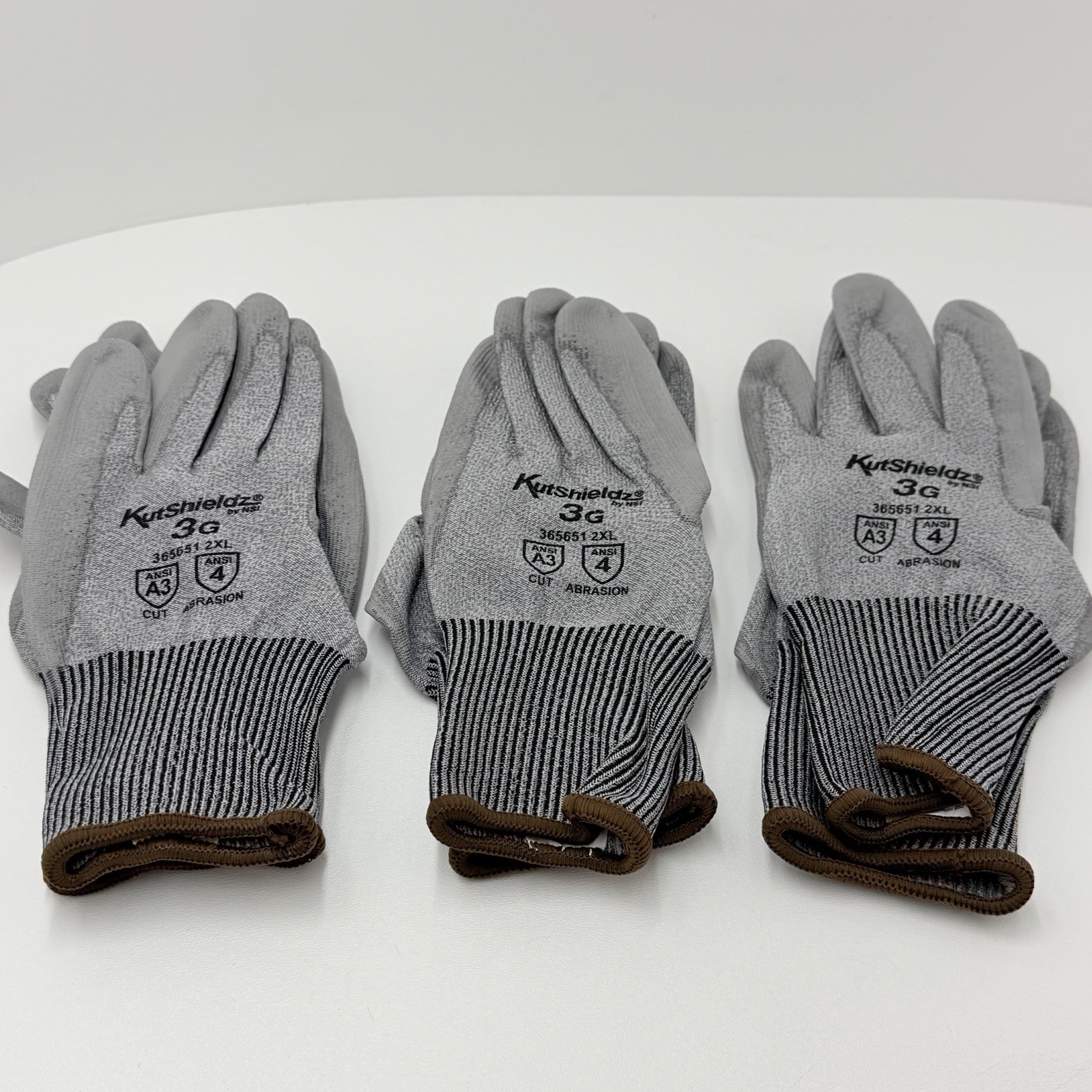 Lot of 3 KutShieldz 3G Cut Resistant Gloves 2XL ANSI A3 Abrasion Level 4 Work.
