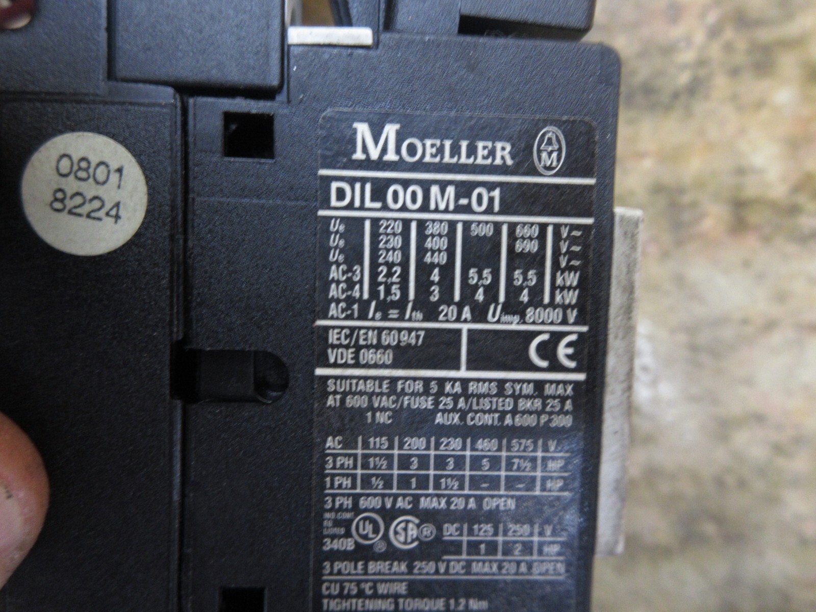KLOCKNER MOELLER LOT OF CONTACTORS MV DIL M DIL00M-01 50/60HZ 6000V PKZM0-1.6