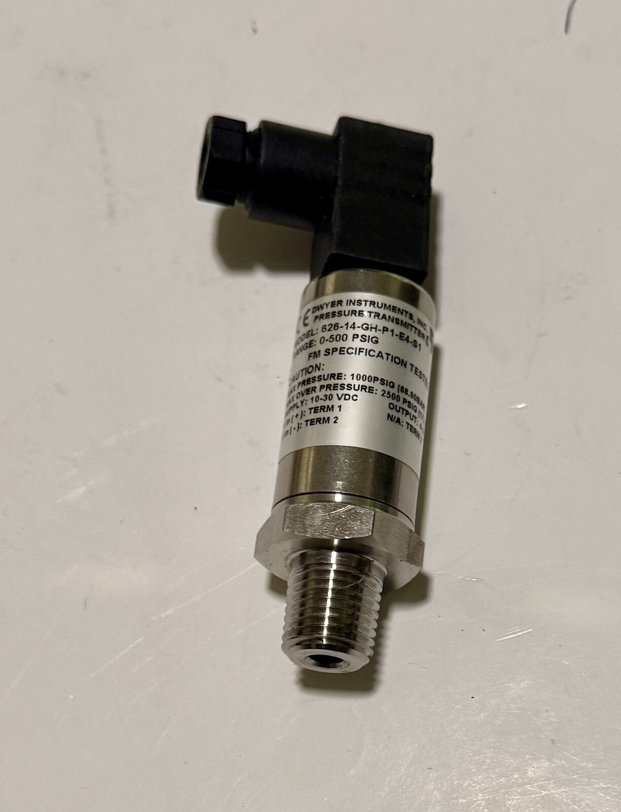 Dwyer Instruments 626-14-GH-P1-E4-S1 Pressure Transducer, 0 To 500 Psi, USED