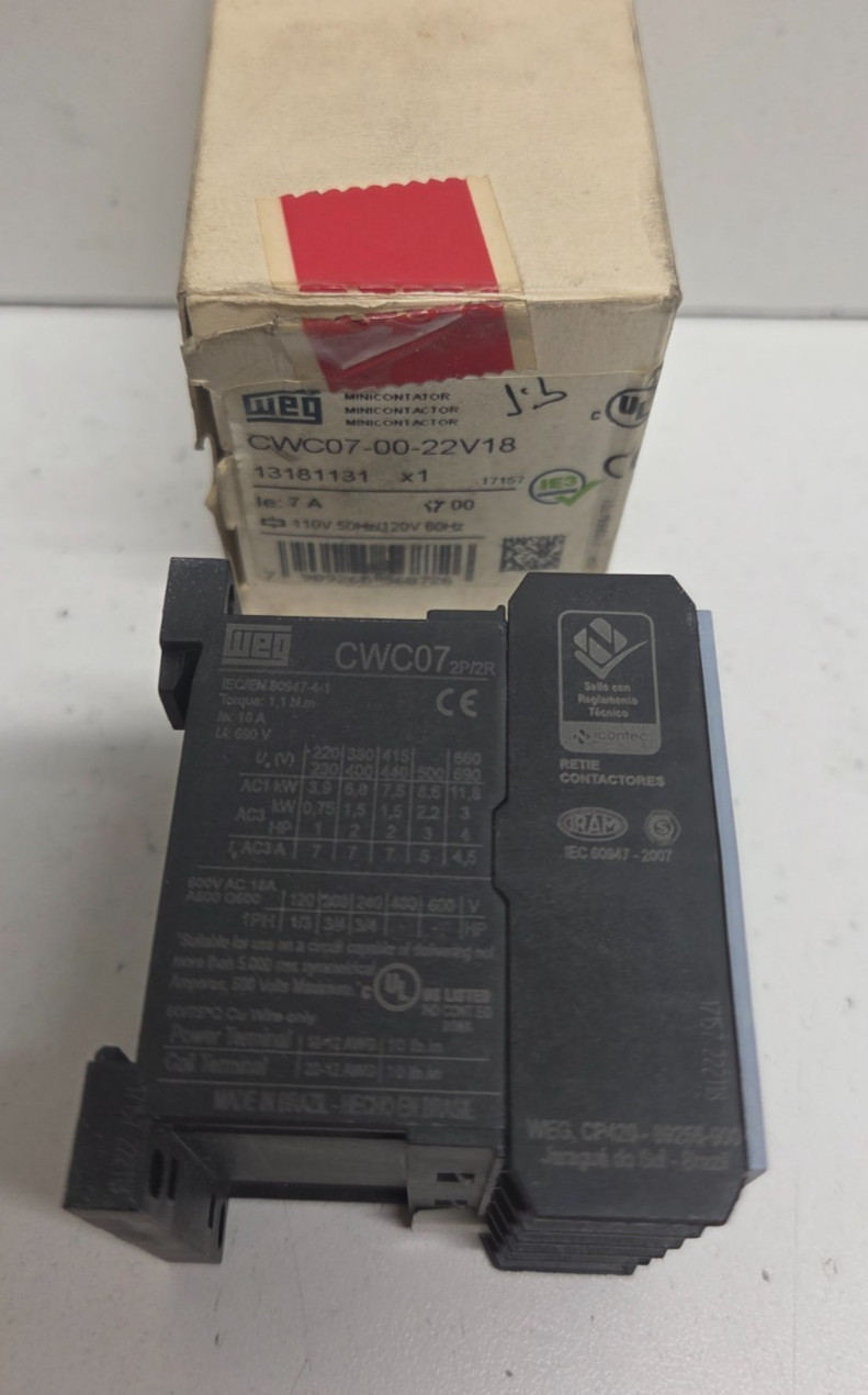 NEW IN BOX! WEG 7A 2NO/2NC 120V COIL MINI CONTACTOR CWC07-00-22V18