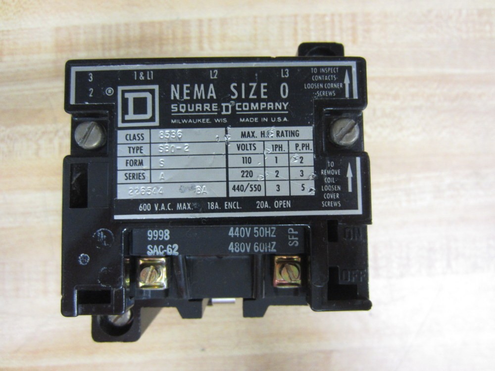 Square D 8536-SBO2 Starter 8536-SB02S w/o Overload Relay