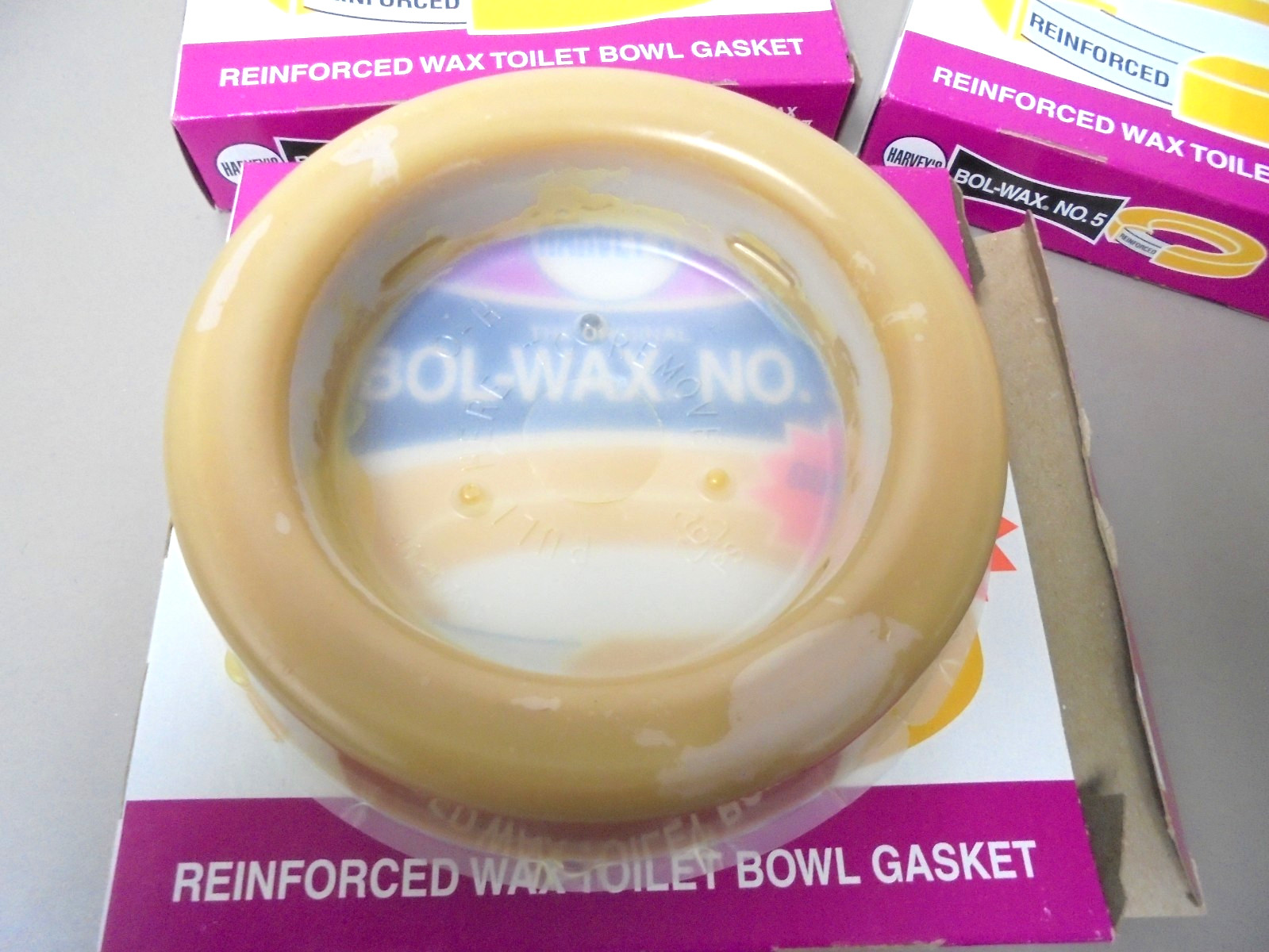 Lot of 3 Harvey’s BOL-WAX No. 5 Toilet Bowl Wax Ring Gaskets Reinforced