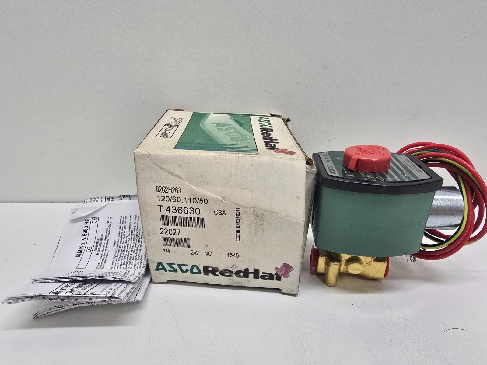 NEW IN BOX! ASCO 110/120V 1/4″ SOLENOID VALVE 8262H263