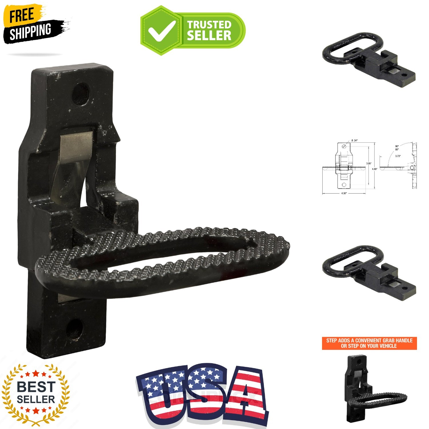 B2797BPC Folding Safety Step And Handle With Safety Storage, Black E-Coat Fin…