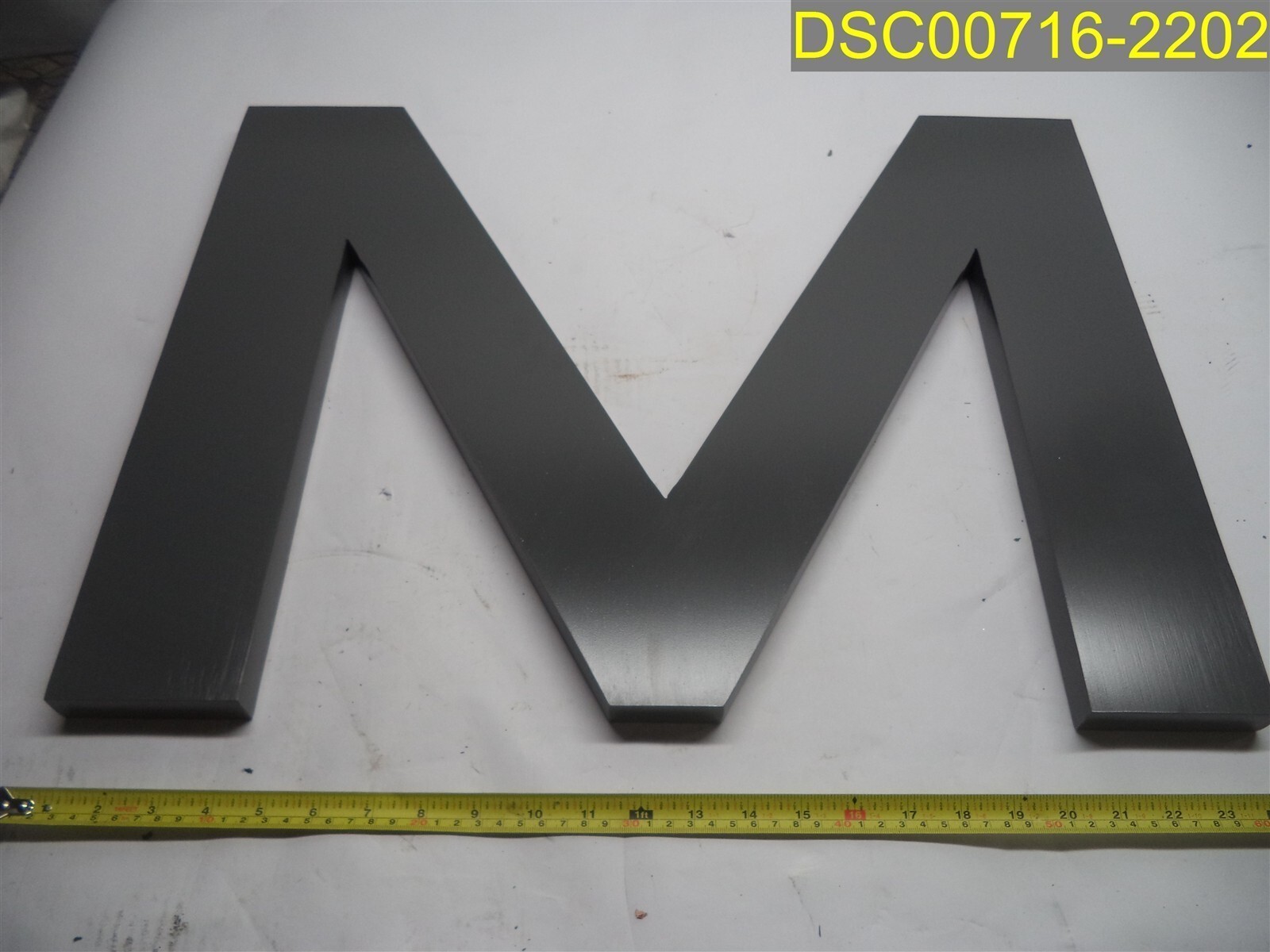 Grey Letter “M” Solid Aluminum 23 3/4″ tall x 18″ wide x 15/16″ thick