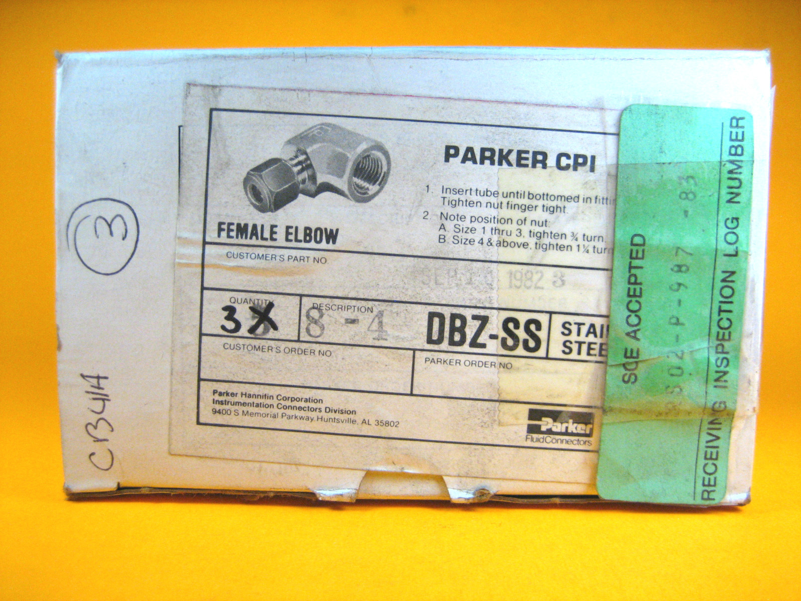 Parker – 8-4 DBZ-SS – SS Female Elbow Fitting, 1/2″x1/4″ (Lot of 3)