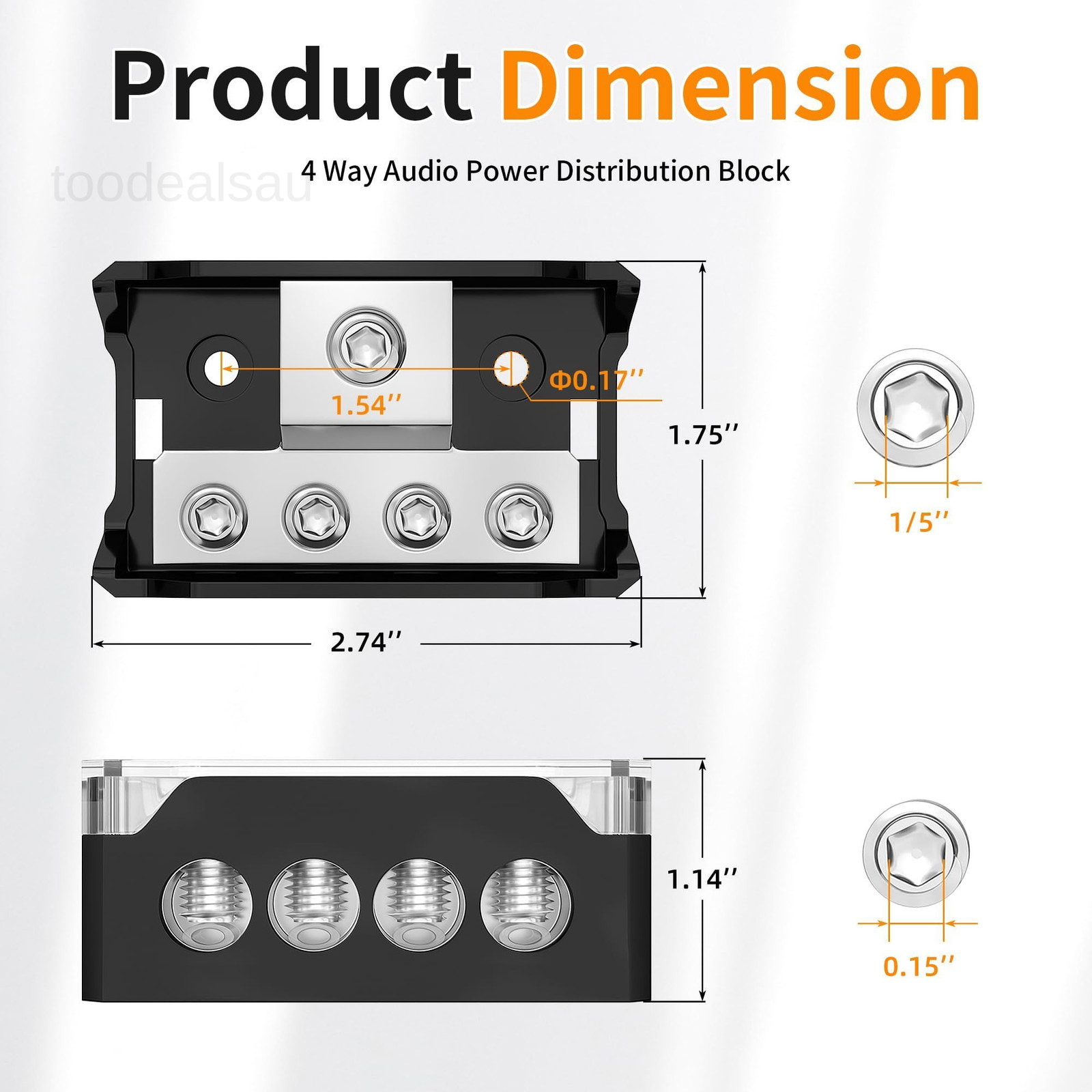 4 Way Power Distribution Block Car Audio 0/2/4 Gauge Input Black