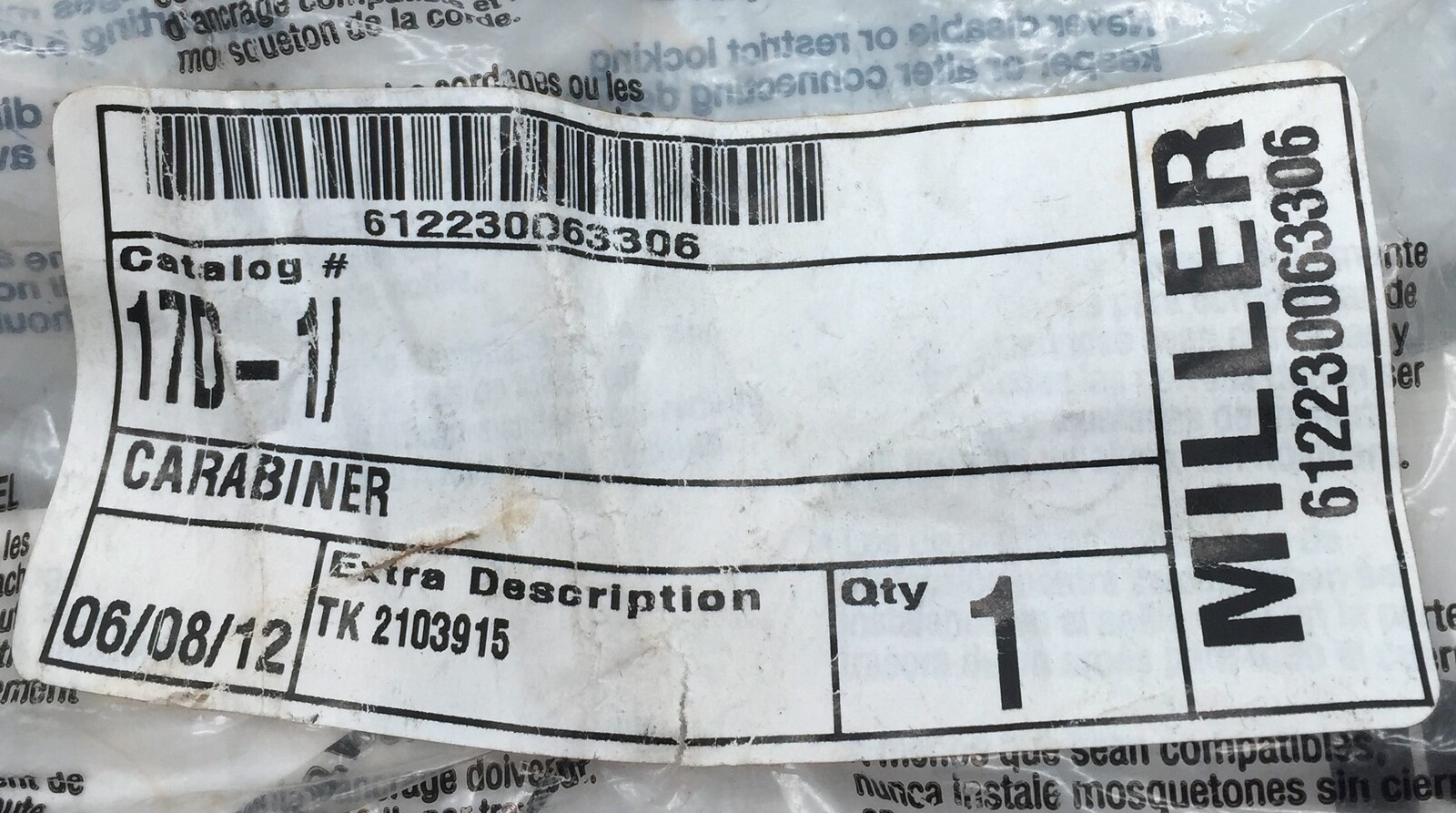 Miller Honeywell 17D-1/ Carabiner Twist-Lock with 1 Inch 25mm Gate Opening TK210